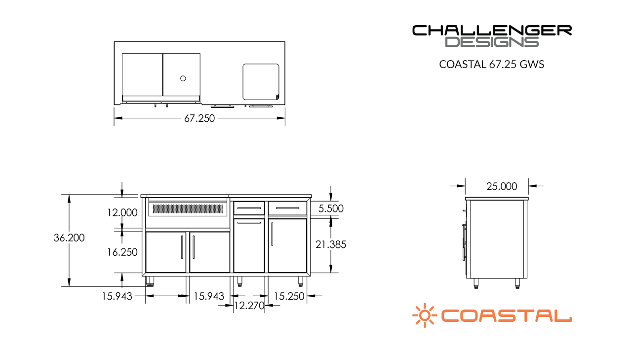 Challenger Designs  67.25" Copper Vein top/ Cappuccino body Grill Cart